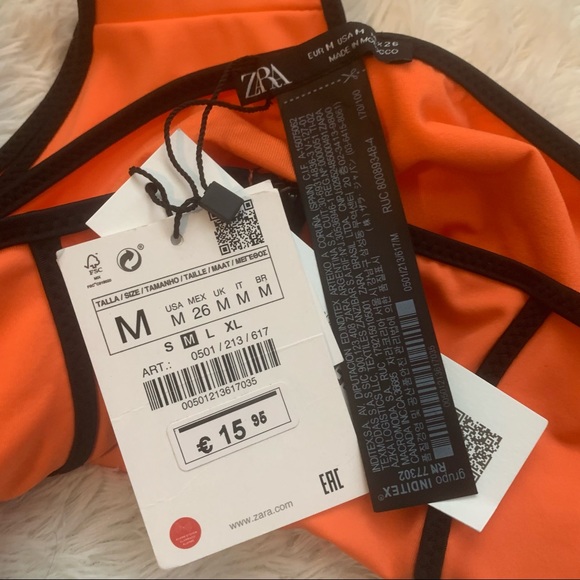 ❌SOLD❌ Zara Neon Orange and Black Highwaisted Bikini Bottoms Size M - Picture 6 of 6